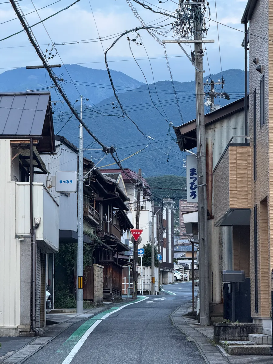 Street scene in Nakatsugawa, Gifu Prefecture, the evening before the walk begins