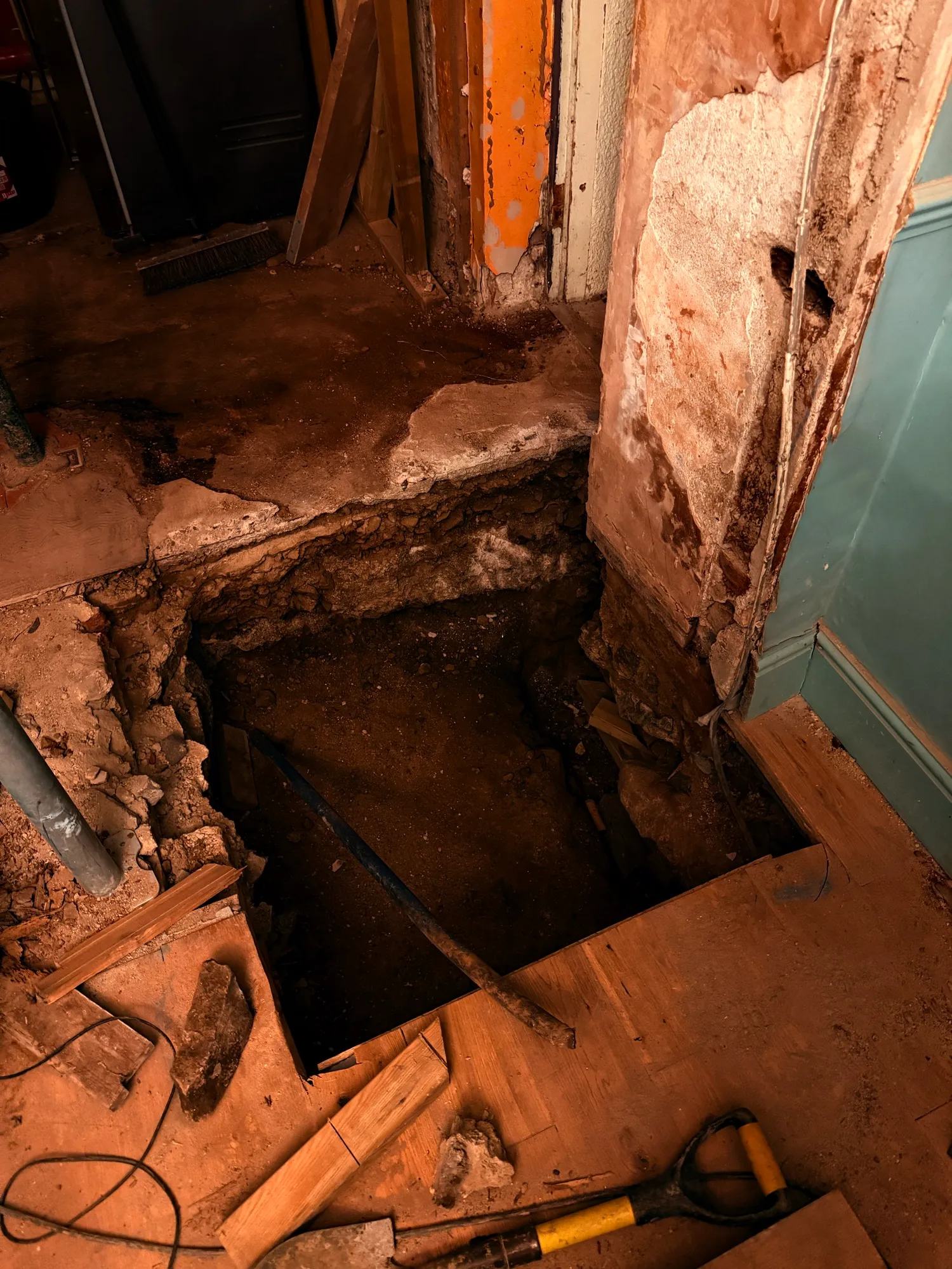 We finally have some visible progress today after a delay and some plumbing and electrical — photo 1 of 2.