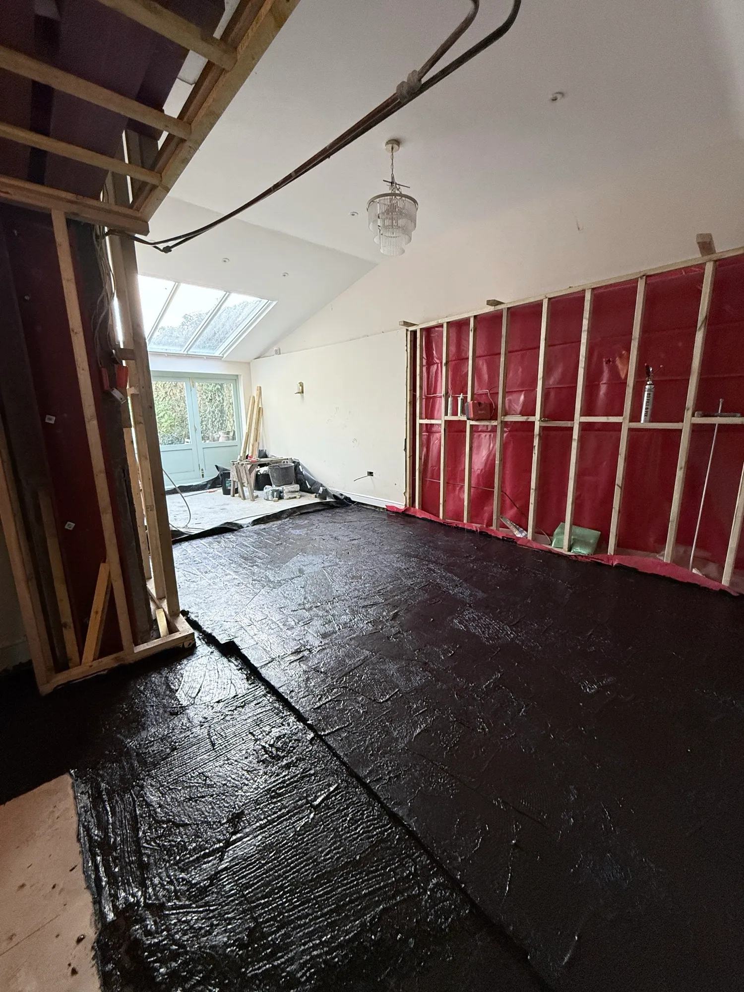 We also got some sealant down on the stone floor section which will act as a damp course b.
