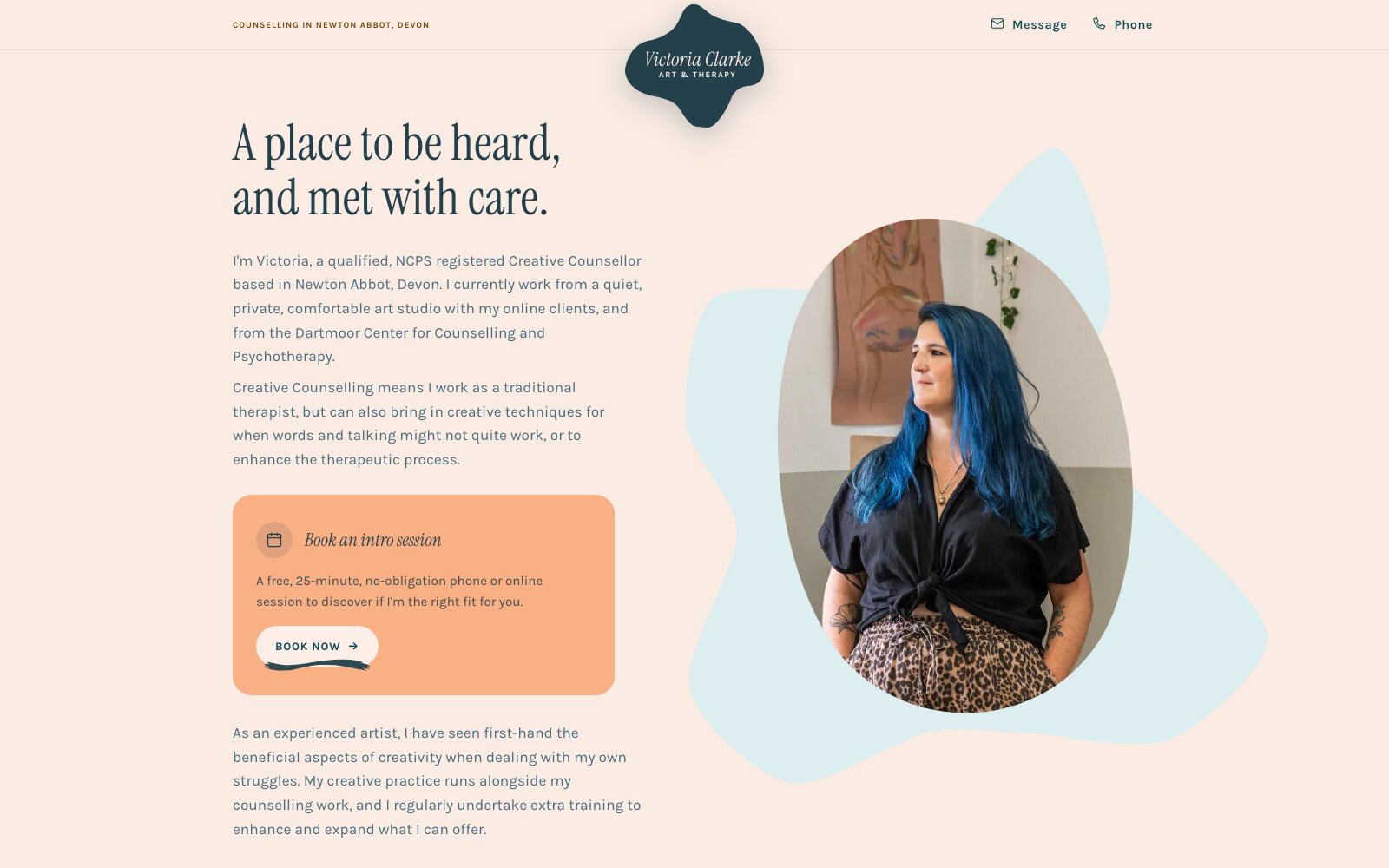 The V Clarke Therapy homepage: A place to be heard, and met with care.